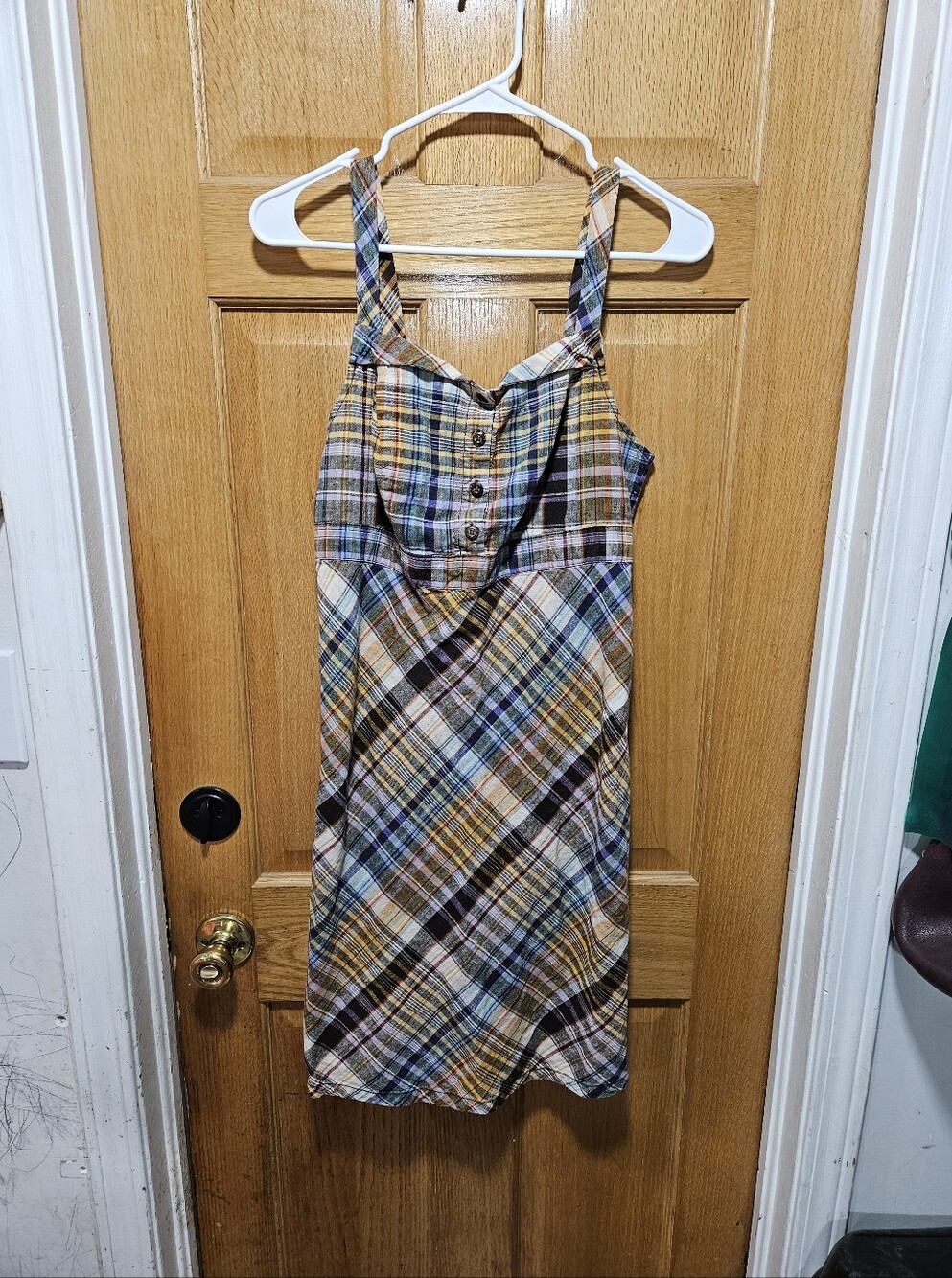 Plaid Sundress with Button Front - Yellow & Blue